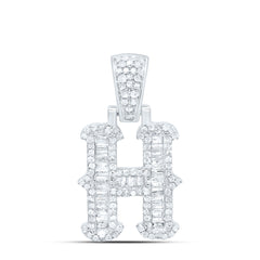 Sterling Silver 1/2 CTW-Natural Diamond Gift (15MM) Initial "H" Pendant