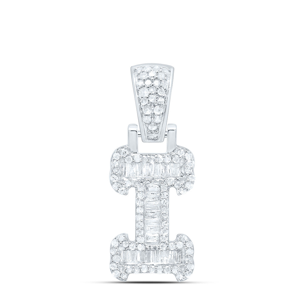 Sterling Silver 1/3 CTW-Natural Diamond Gift (15MM) Initial "I" Pendant