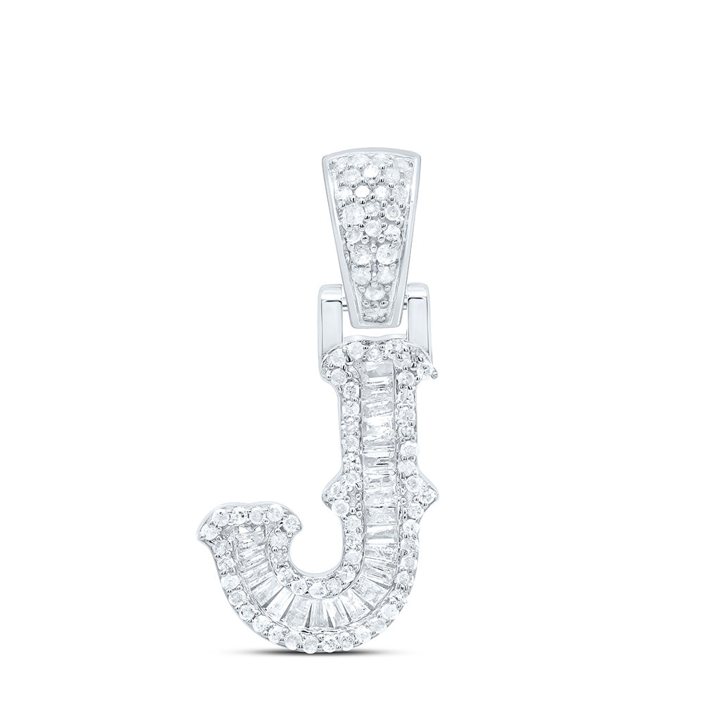 Sterling Silver 1/3 CTW-Natural Diamond Gift (15MM) Initial "J" Pendant