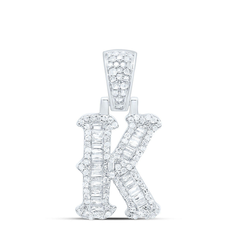 Sterling Silver 3/8 CTW-Natural Diamond P2P3 Gift (15MM) Initial "K" Pendant