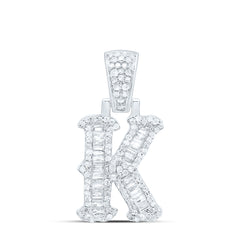 Sterling Silver 3/8 CTW-Natural Diamond P2P3 Gift (15MM) Initial "K" Pendant