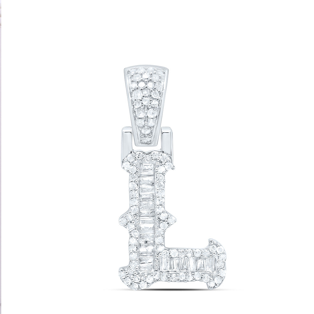 Sterling Silver 1/3 CTW-Natural Diamond P2P3 Gift (15MM) Initial "L" Pendant