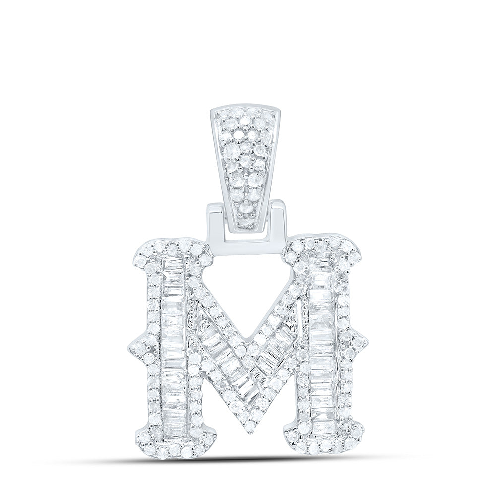 Sterling Silver 1/2 CTW-Natural Diamond P2P3 Gift (15MM) Initial "M" Pendant