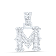 Sterling Silver 1/2 CTW-Natural Diamond P2P3 Gift (15MM) Initial "M" Pendant