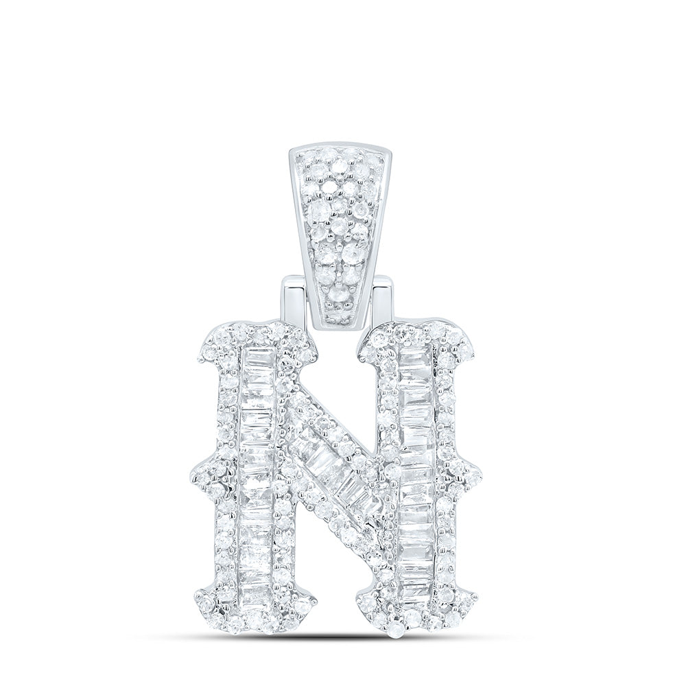Sterling Silver 1/2 CTW-Natural Diamond P2P3 Gift (15MM) Initial "N" Pendant