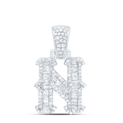 Sterling Silver 1/2 CTW-Natural Diamond P2P3 Gift (15MM) Initial "N" Pendant