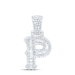 Sterling Silver 3/8 CTW-Natural Diamond P2P3 Gift (15MM) Initial "P" Pendant