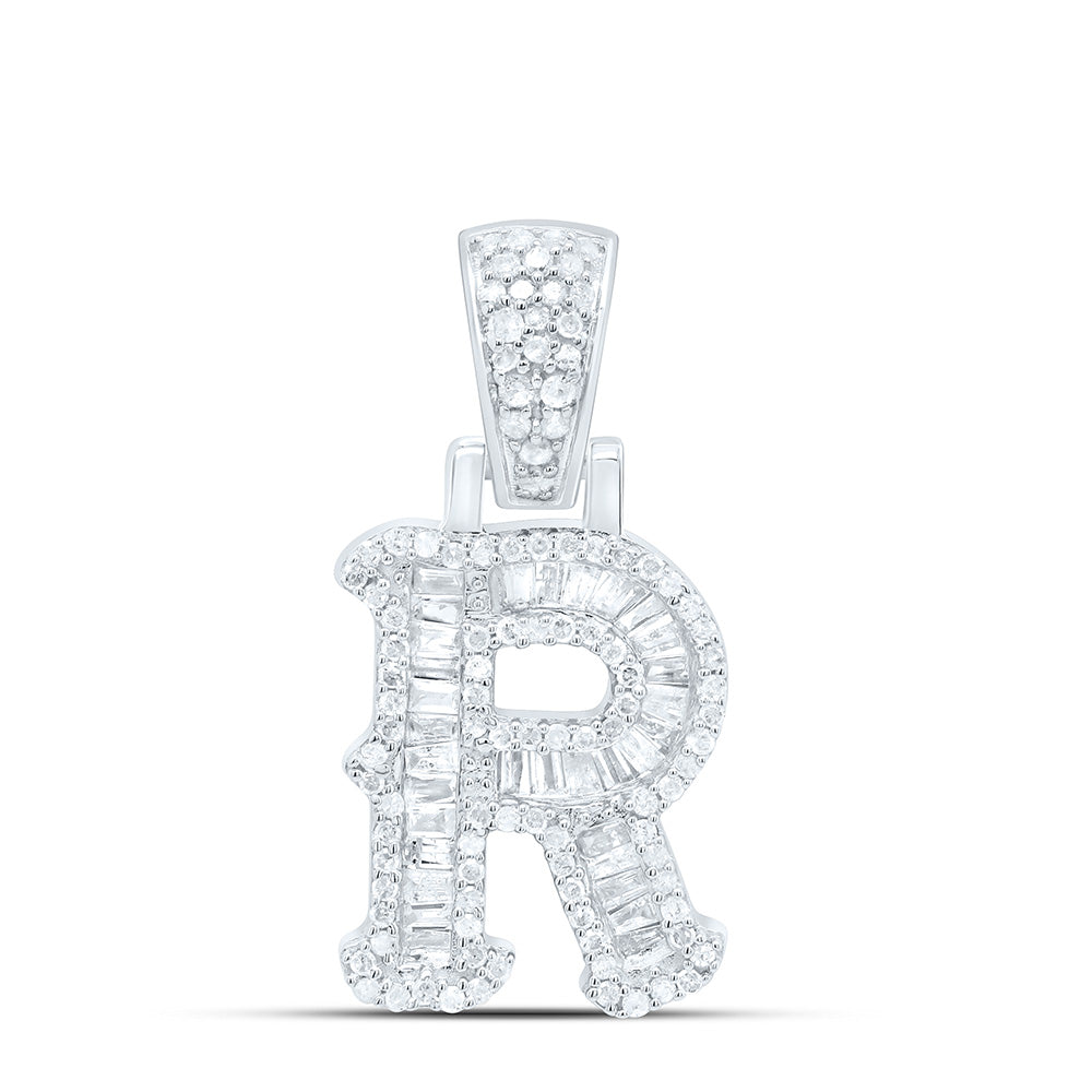 Sterling Silver 1/2 CTW-Natural Diamond Gift (15MM) Initial "R" Pendant