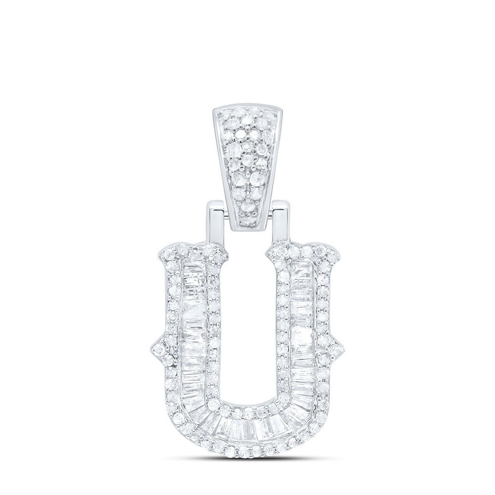 Sterling Silver 1/2 CTW-Natural Diamond P2P3 Gift (15MM) Initial "U" Pendant