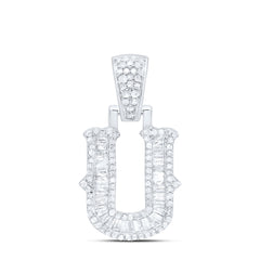 Sterling Silver 1/2 CTW-Natural Diamond P2P3 Gift (15MM) Initial "U" Pendant