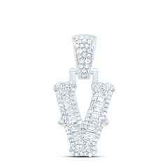 Sterling Silver 3/8 CTW-Natural Diamond Gift (15MM) Initial "V" Pendant