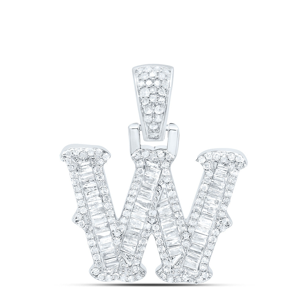 Sterling Silver 5/8 CTW-Natural Diamond Gift (15MM) Initial "W" Pendant
