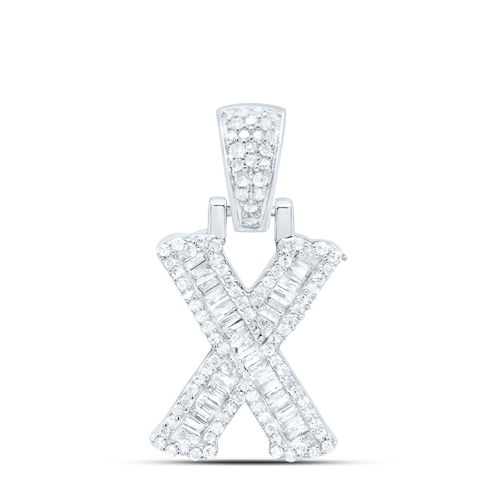 Sterling Silver 3/8 CTW-Natural Diamond Gift (15MM) Initial "X" Pendant