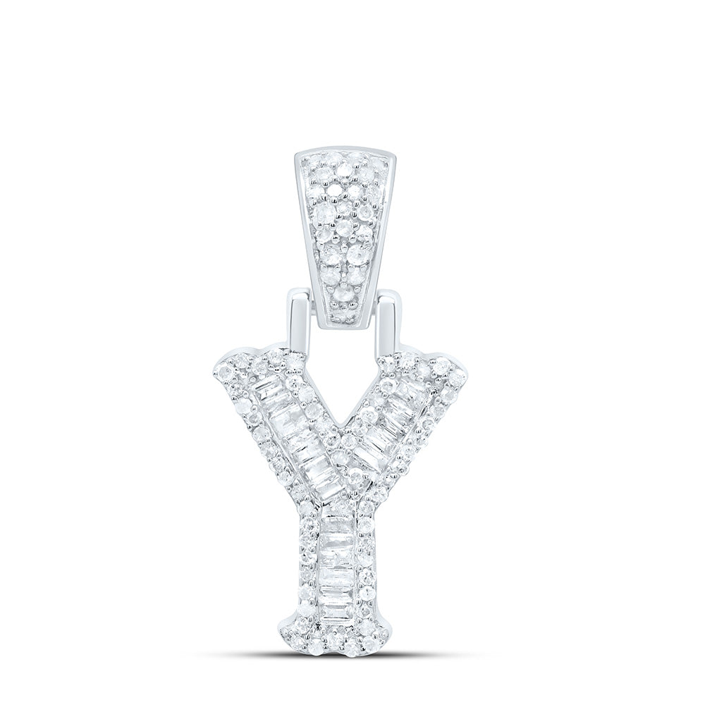 Sterling Silver 1/3 CTW-Natural Diamond P2P3 Gift (15MM) Initial "Y" Pendant