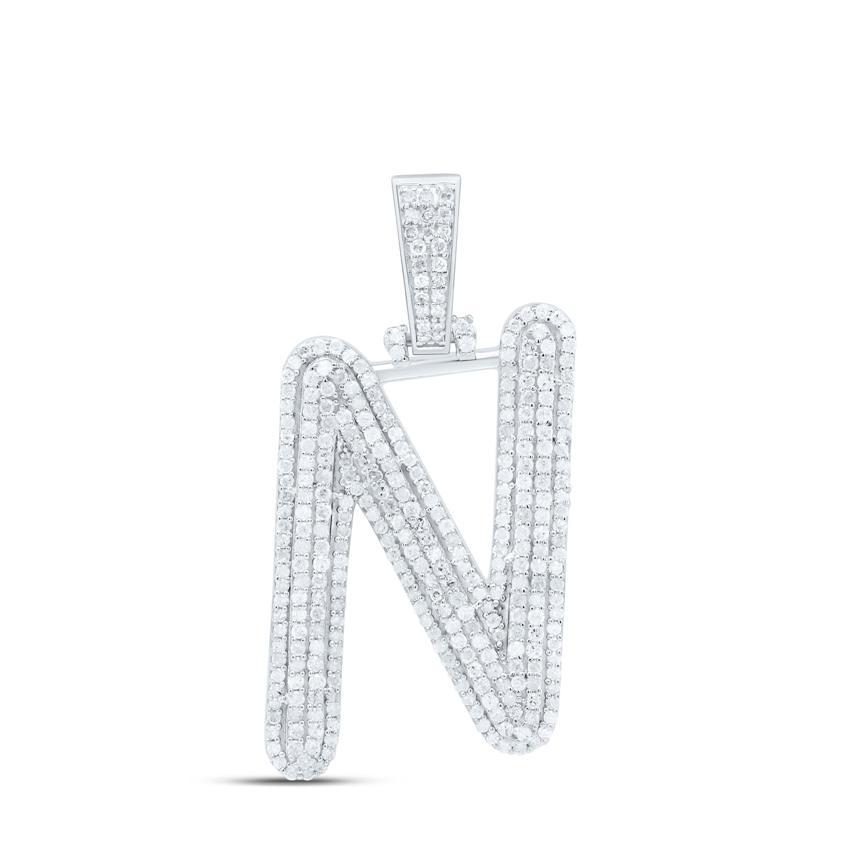 Sterling Silver 3/4 CTW-Natural Diamond Gift Initial "N" Pendant