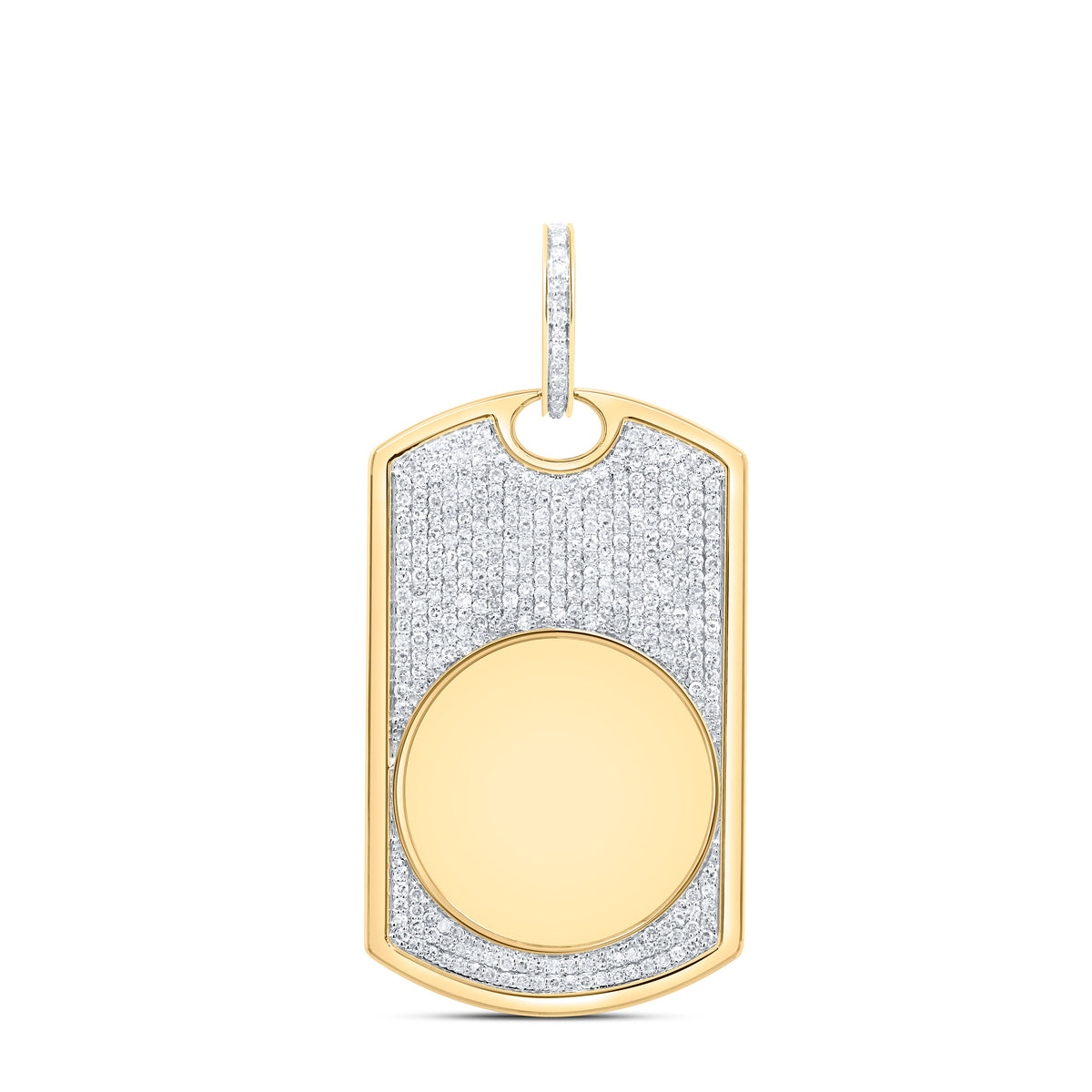 10k Gold 1 1/4 CTW-Natural Diamond Dog Tag Memory Mens Charm