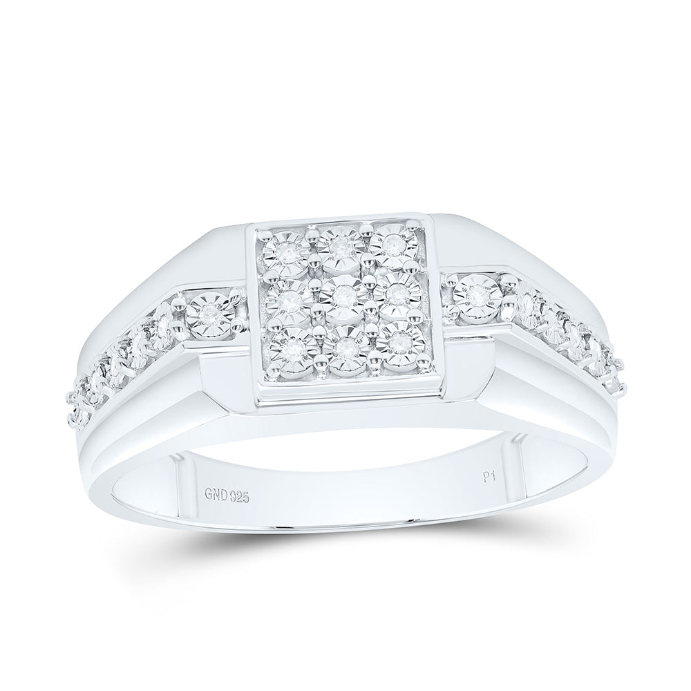Sterling Silver 1/12 CTW-Natural Diamond Gift Square Fanuk Mens Ring
