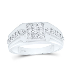 Sterling Silver 1/12 CTW-Natural Diamond Gift Square Fanuk Mens Ring