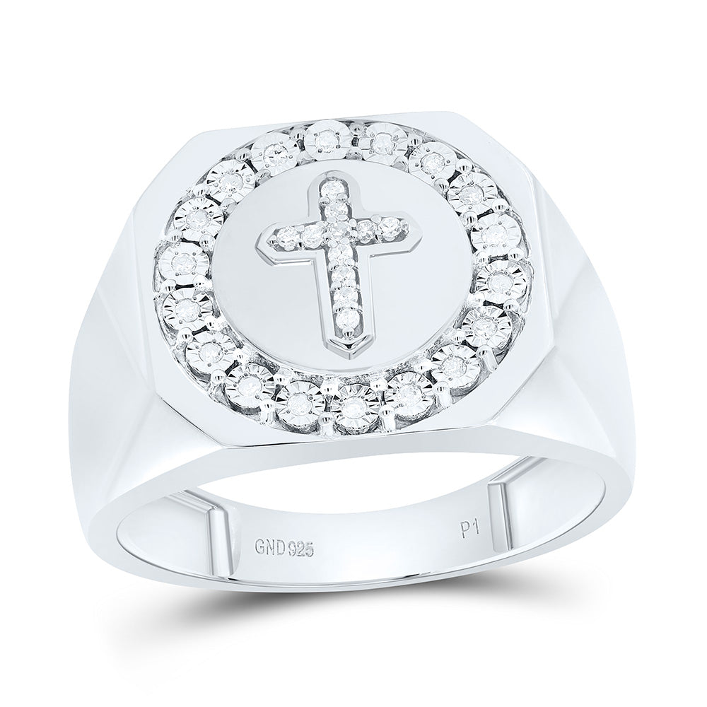 Sterling Silver 1/8 CTW-Natural Diamond Gift Cross Fanuk Mens Ring
