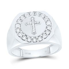 Sterling Silver 1/8 CTW-Natural Diamond Gift Cross Fanuk Mens Ring
