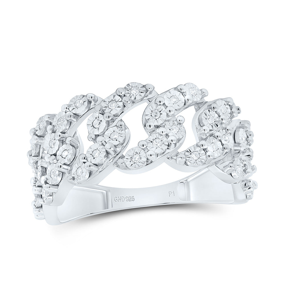 Sterling Silver 1/6 CTW-Natural Diamond Gift Cuban Fanuk Mens Ring