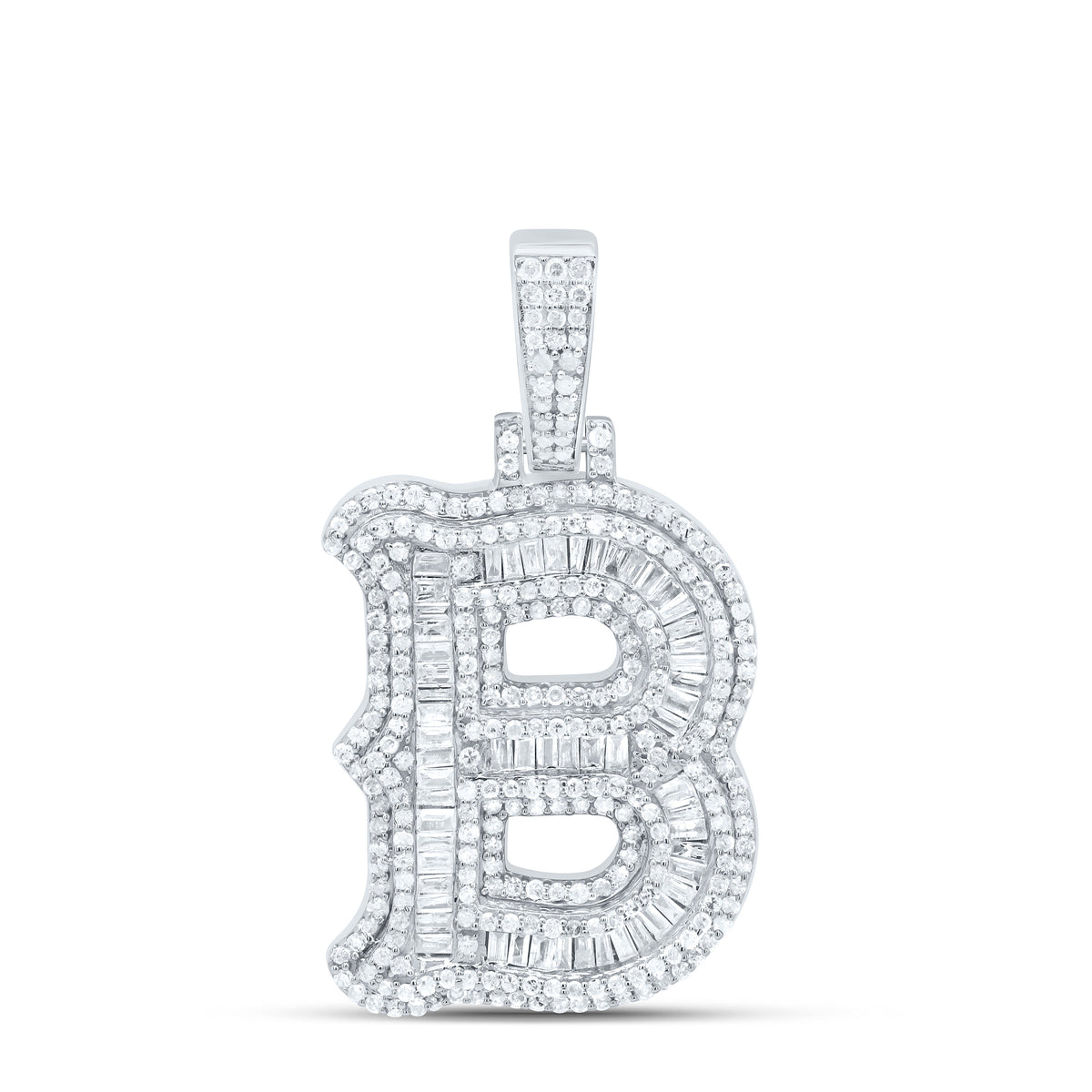 Sterling Silver 1 1/5 CTW-Natural Diamond P2P3 Gift (25MM) Initial "B" Pendant