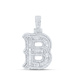 Sterling Silver 1 1/5 CTW-Natural Diamond P2P3 Gift (25MM) Initial "B" Pendant