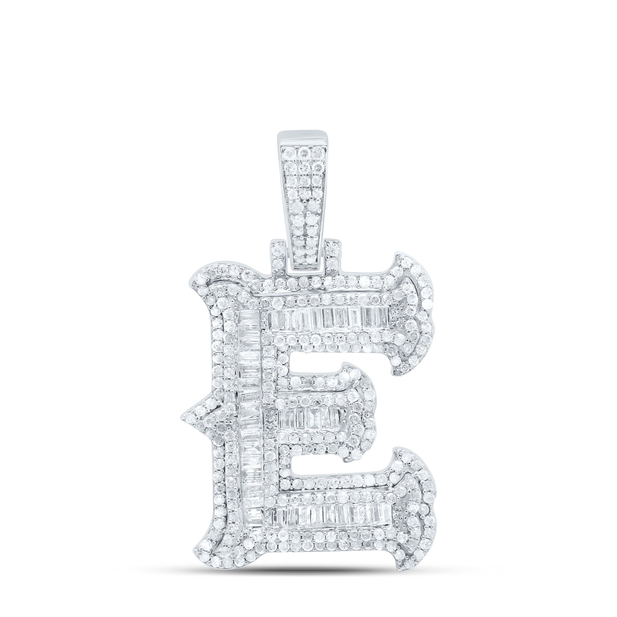 Sterling Silver 1 CTW-Natural Diamond P2P3 Gift (25MM) Initial "E" Pendant