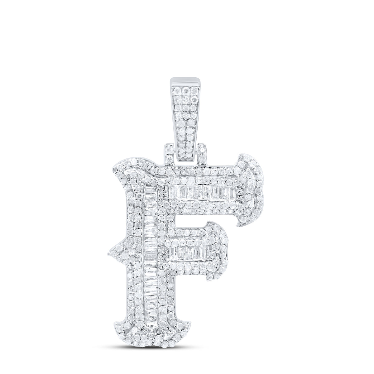 Sterling Silver 7/8 CTW-Natural Diamond P2P3 Gift (25MM) Initial "F" Pendant