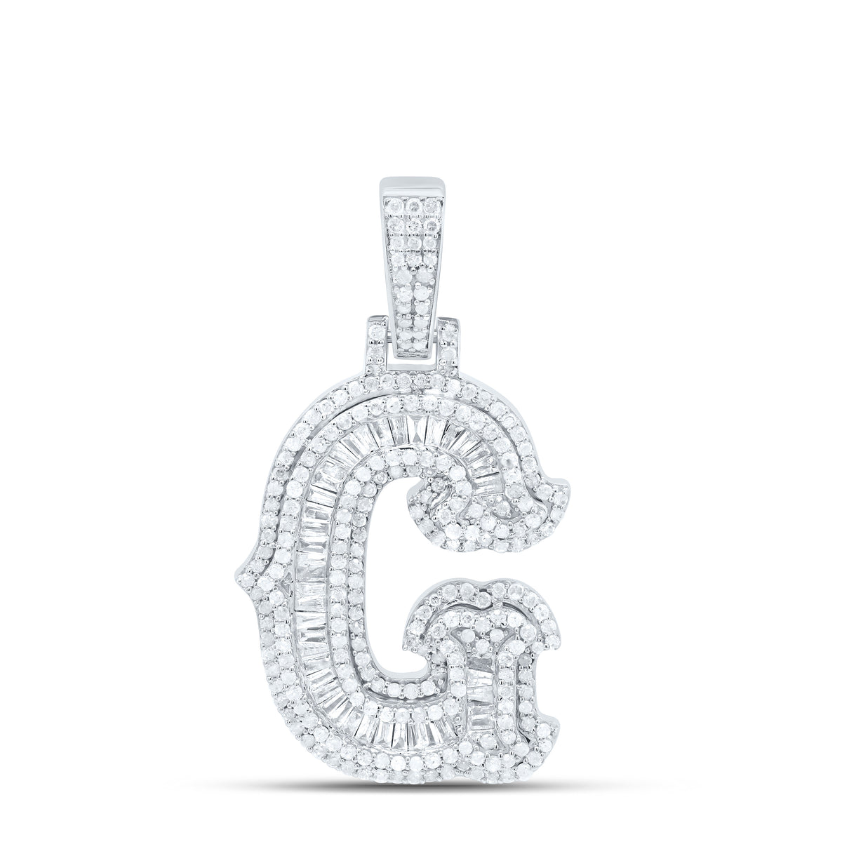 Sterling Silver 1 CTW-Natural Diamond P2P3 Gift (25MM) Initial "G" Pendant
