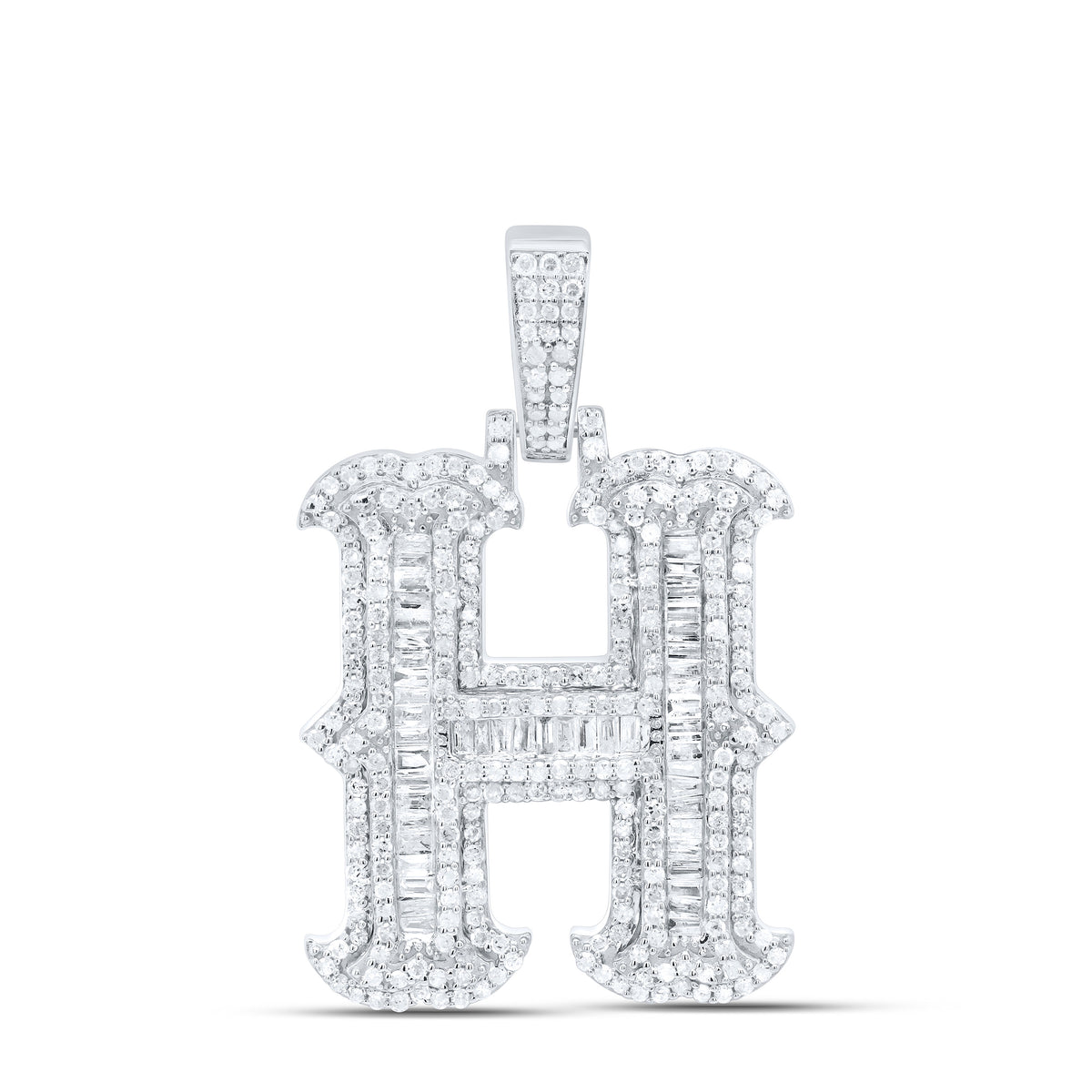 Sterling Silver 1 1/5 CTW-Natural Diamond P2P3 Gift (25MM) Initial "H" Pendant