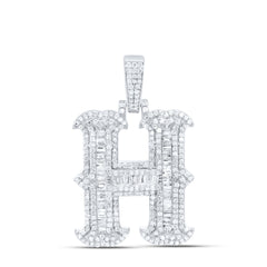 Sterling Silver 1 1/5 CTW-Natural Diamond P2P3 Gift (25MM) Initial "H" Pendant