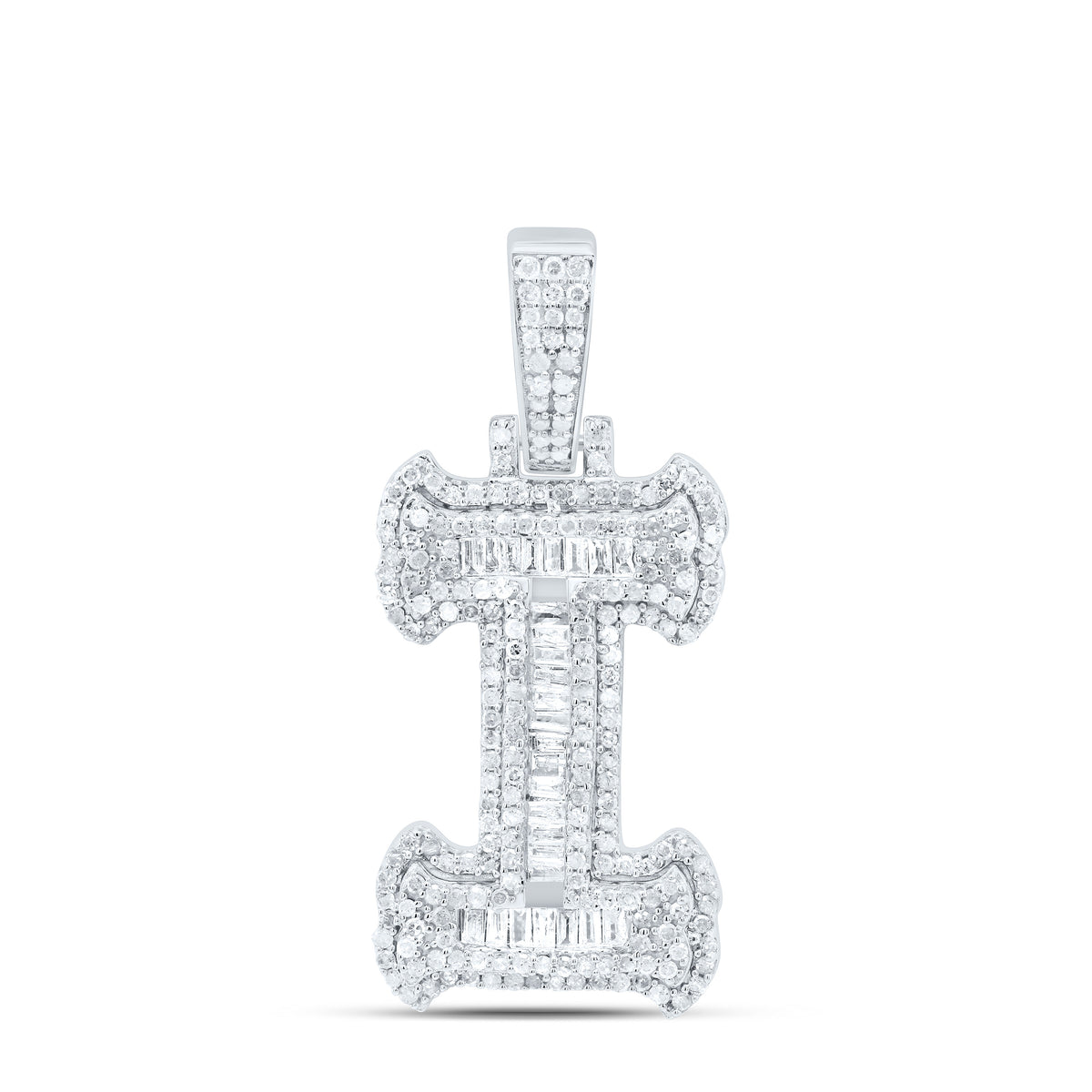 Sterling Silver 7/8 CTW-Natural Diamond Gift (25MM) Initial "I" Pendant