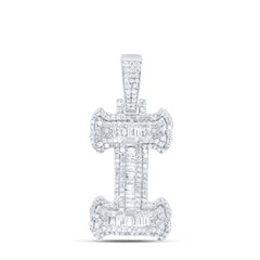 Sterling Silver 7/8 CTW-Natural Diamond Gift (25MM) Initial "I" Pendant
