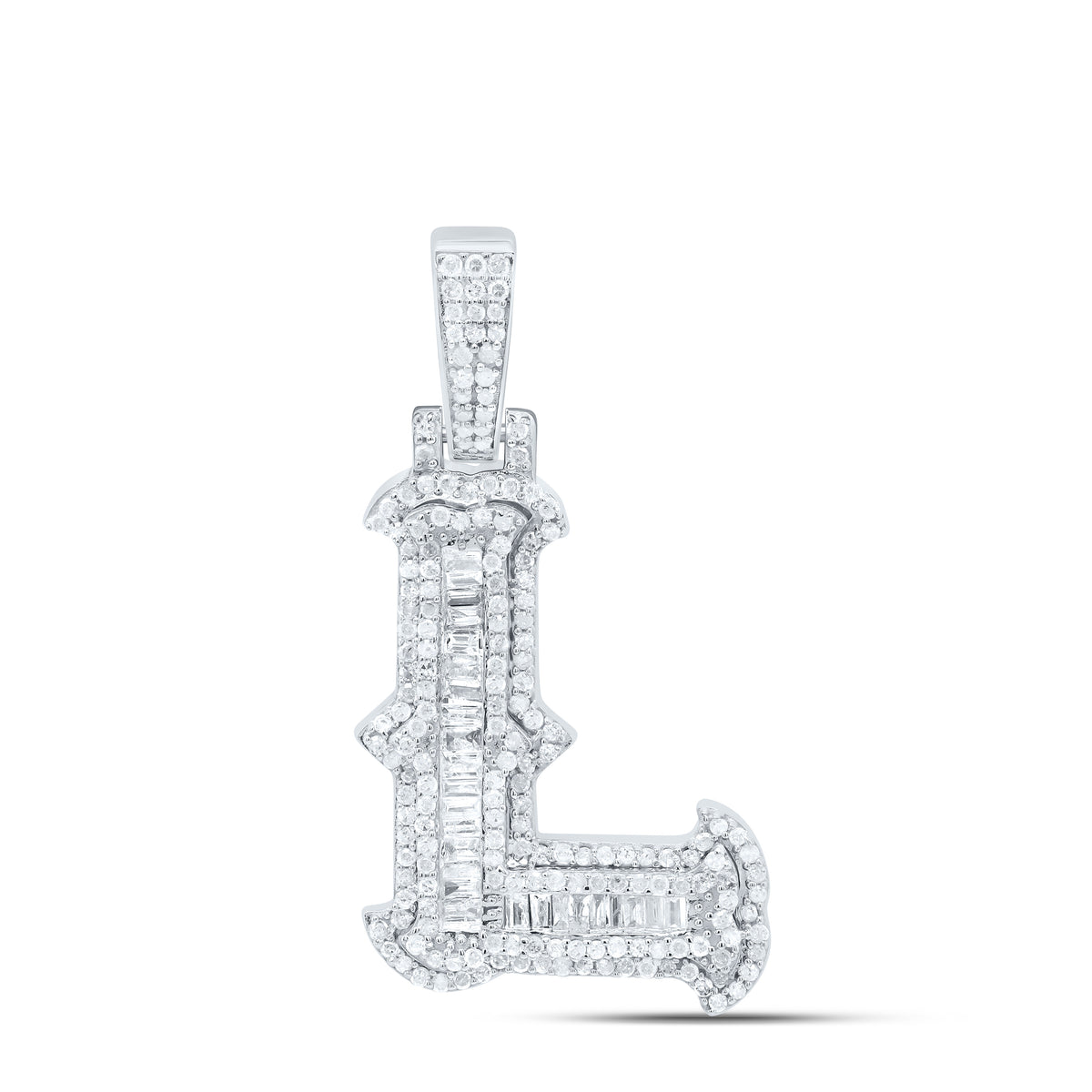Sterling Silver 3/4 CTW-Natural Diamond P2P3 Gift (25MM) Initial "L" Pendant