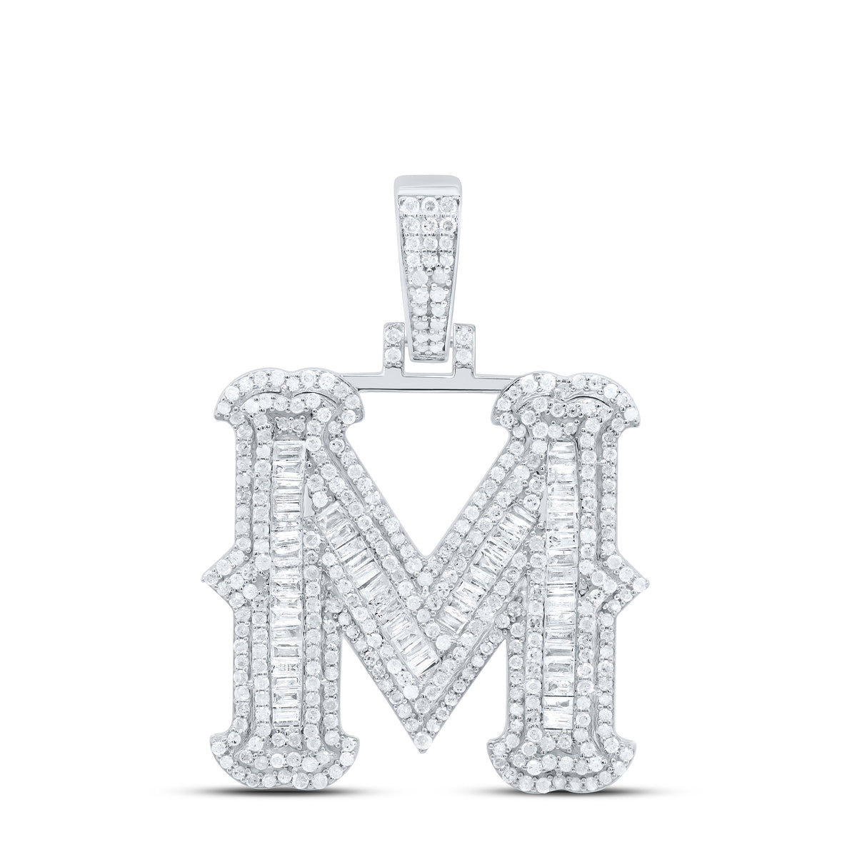 Sterling Silver 1 1/2 CTW-Natural Diamond Gift (25MM) Initial "M" Pendant