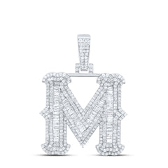 Sterling Silver 1 1/2 CTW-Natural Diamond Gift (25MM) Initial "M" Pendant