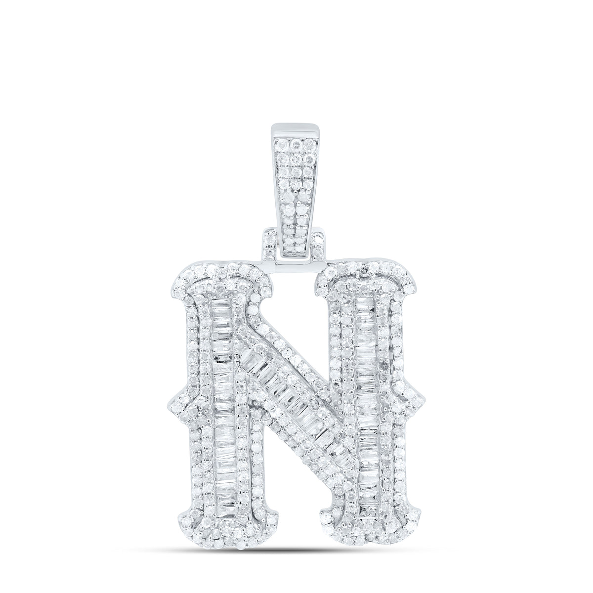 Sterling Silver 1 1/4 CTW-Natural Diamond P2P3 Gift (25MM) Initial "N" Pendant