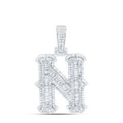 Sterling Silver 1 1/4 CTW-Natural Diamond P2P3 Gift (25MM) Initial "N" Pendant