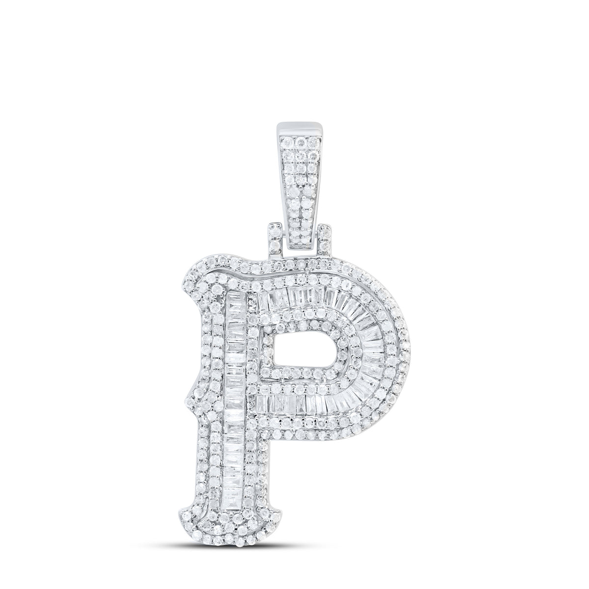 Sterling Silver 1 CTW-Natural Diamond P2P3 Gift (25MM) Initial "P" Pendant