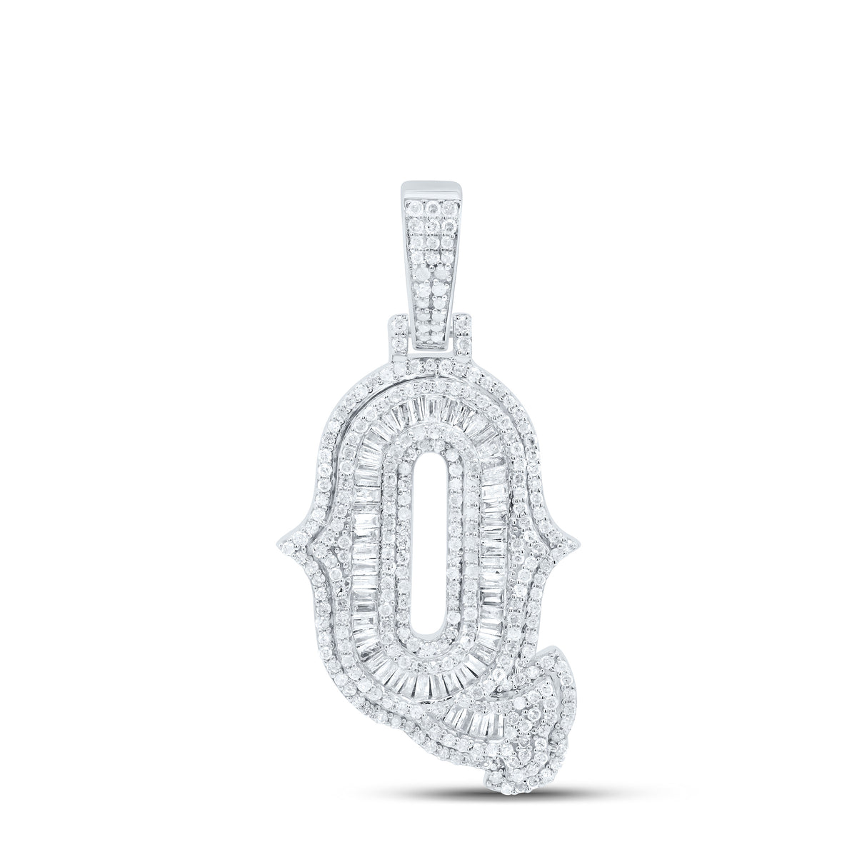 Sterling Silver 1 1/5 CTW-Natural Diamond P2P3 Gift (25MM) Initial "Q" Pendant