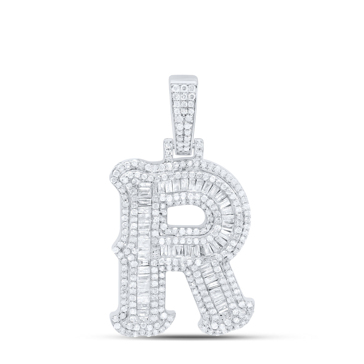 Sterling Silver 1 1/5 CTW-Natural Diamond P2P3 Gift (25MM) Initial "R" Pendant