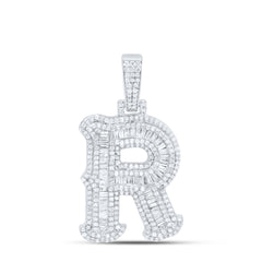 Sterling Silver 1 1/5 CTW-Natural Diamond P2P3 Gift (25MM) Initial "R" Pendant