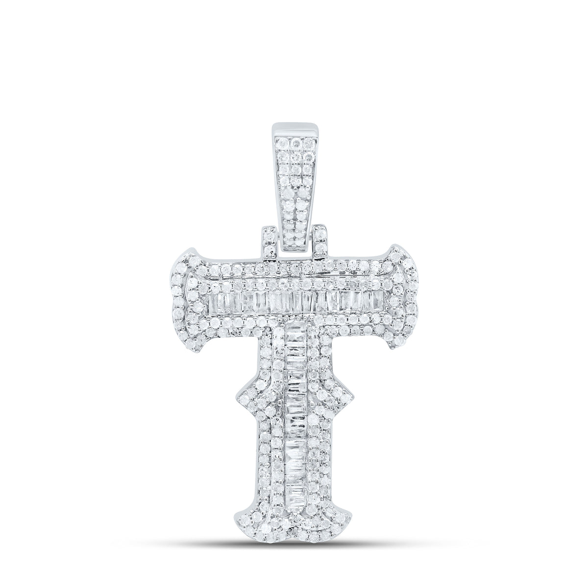 Sterling Silver 7/8 CTW-Natural Diamond P2P3 Gift (25MM) Initial "T" Pendant