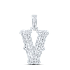 Sterling Silver 1 CTW-Natural Diamond Gift (25MM) Initial "V" Pendant