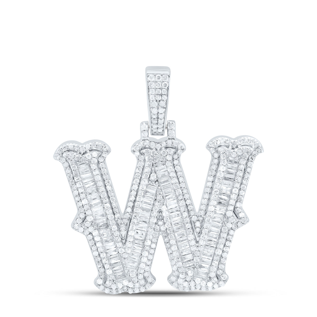 Sterling Silver 1 3/4 CTW-Natural Diamond P2P3 Gift (25MM) Initial "W" Pendant