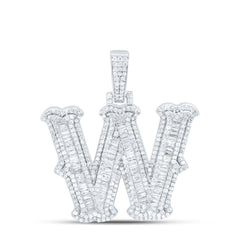Sterling Silver 1 3/4 CTW-Natural Diamond P2P3 Gift (25MM) Initial "W" Pendant