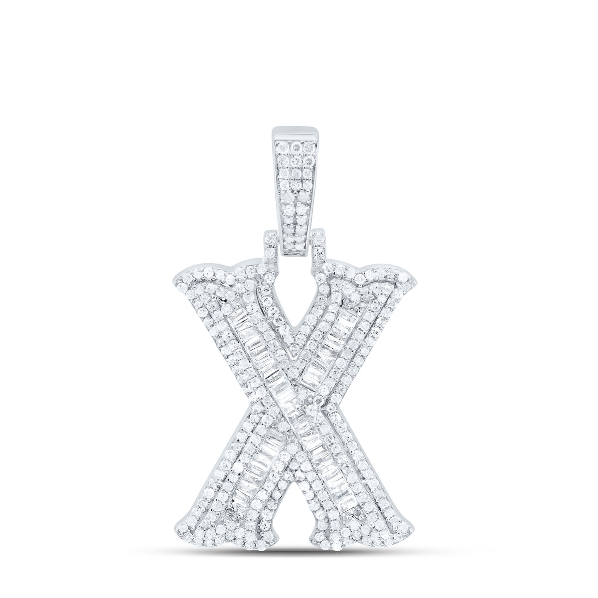 Sterling Silver 1 CTW-Natural Diamond P2P3 Gift (25MM) Initial "X" Pendant