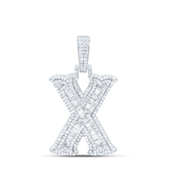 Sterling Silver 1 CTW-Natural Diamond P2P3 Gift (25MM) Initial "X" Pendant