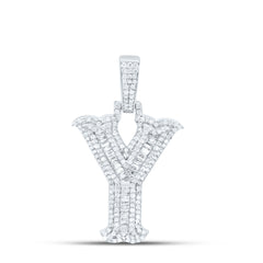 Sterling Silver 3/4 CTW-Natural Diamond P2P3 Gift (25MM) Initial "Y" Pendant